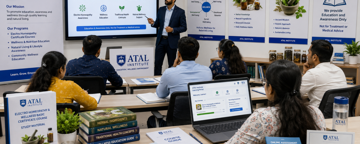Electro Homeopathy and Wellness Basic Certificate Course at ATAL Institute with online assessment and certificate support