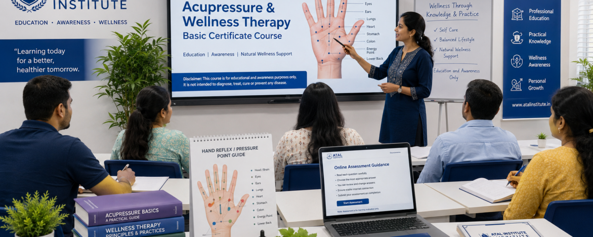 Acupressure and Wellness Therapy Basic Certificate Course at ATAL Institute with online assessment and certificate support