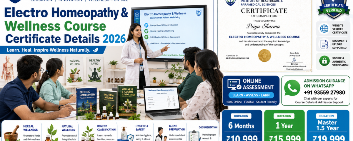 Electro Homeopathy Wellness Course Certificate Details 2026 Fee Duration Verification ATAL Institute