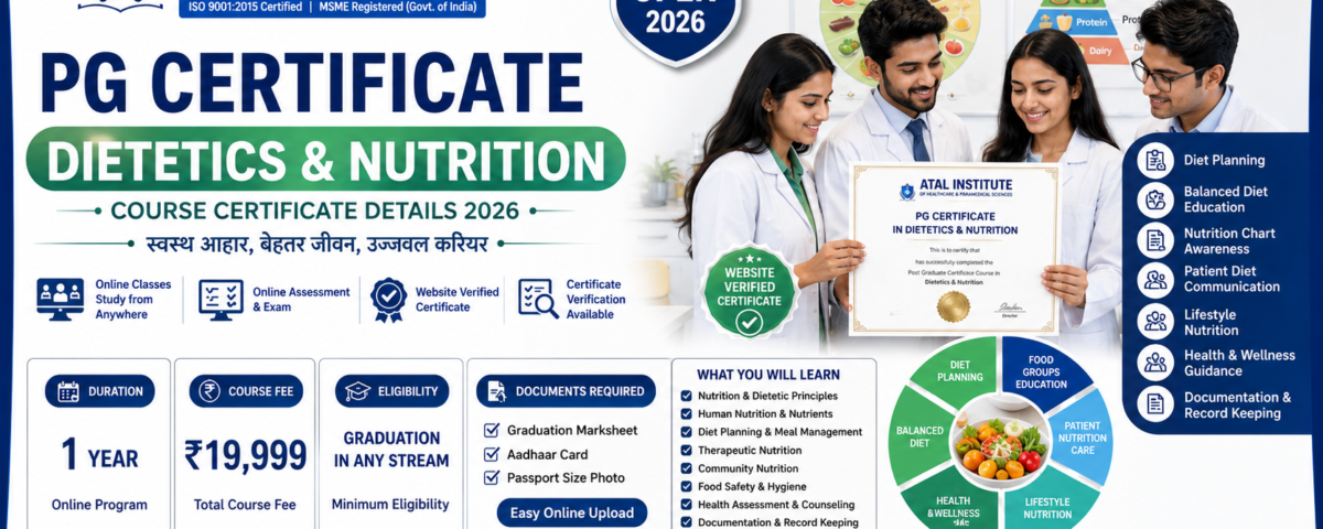 PG Certificate Dietetics Nutrition Course Certificate Details 2026 Fee Duration Verification ATAL Institute