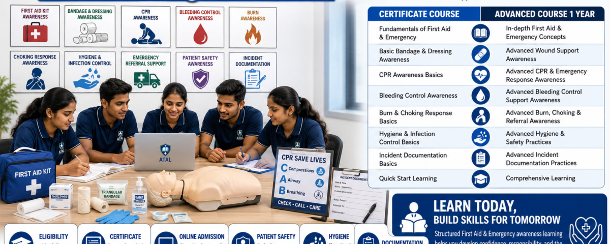 First Aid and Emergency Course Duration 2026 Certificate vs Advanced eligibility subjects and admission at ATAL Institute
