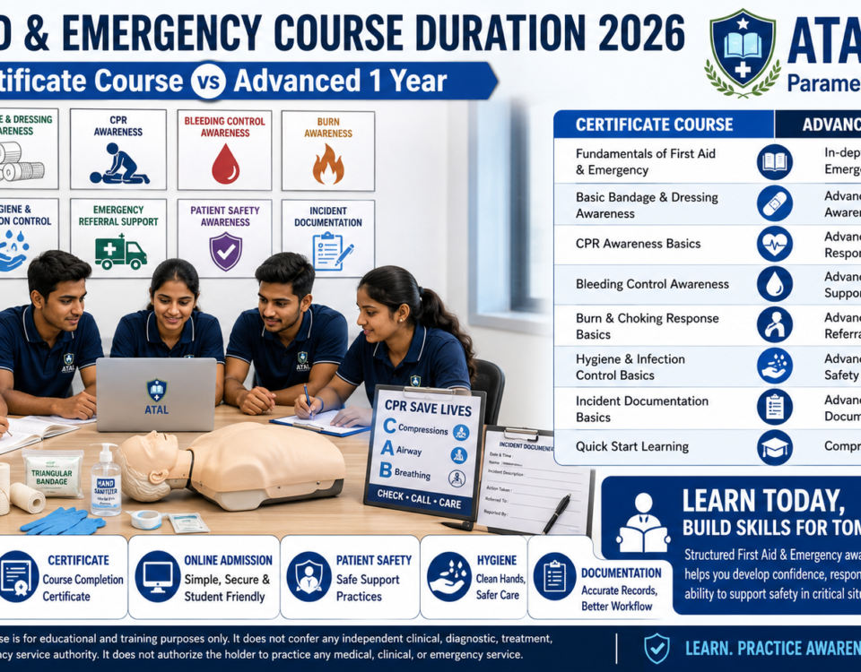 First Aid and Emergency Course Duration 2026 Certificate vs Advanced eligibility subjects and admission at ATAL Institute